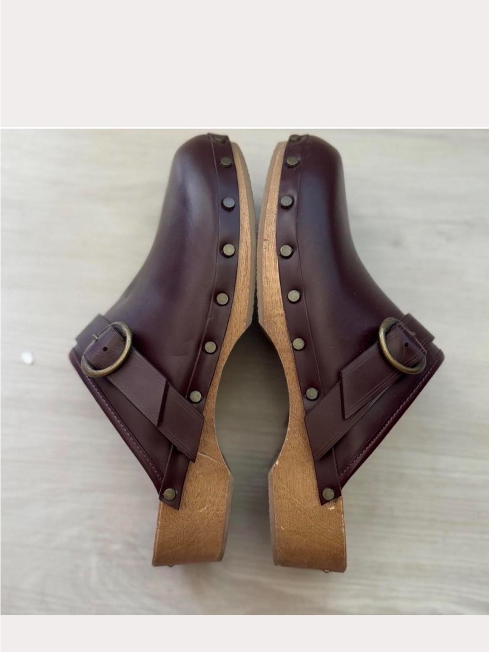 ISABEL MARANT BURGUNDY RED LEATHER BUCKLE CLOGS